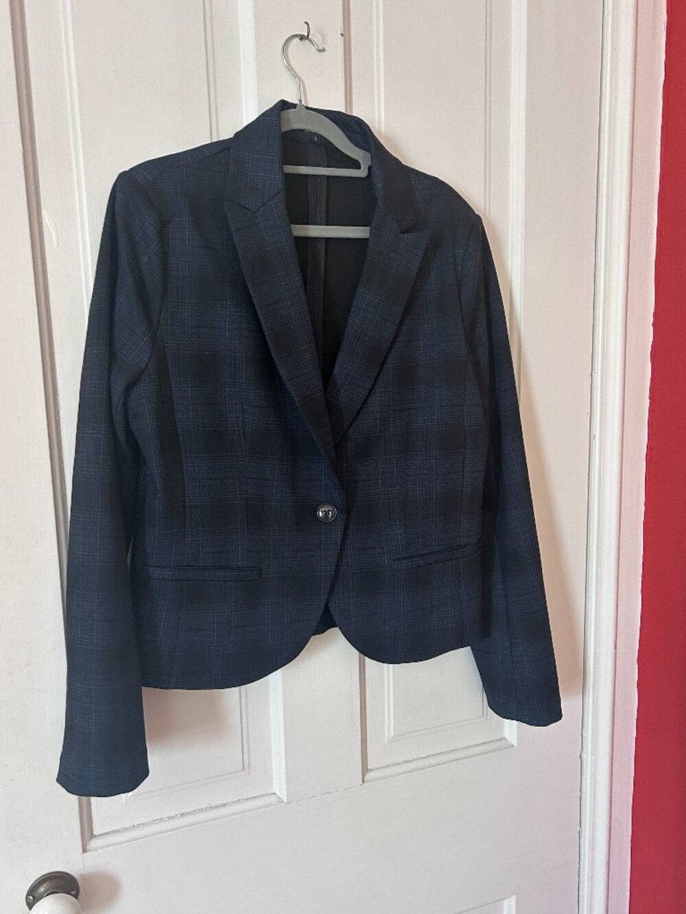 Amanda + Chelsea Navy Black Plaid One Button Blazer Suit Jacket Size L NWOT